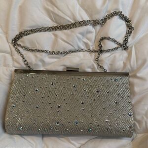 Silver Sparkly Clutch with Removable Chain Strap